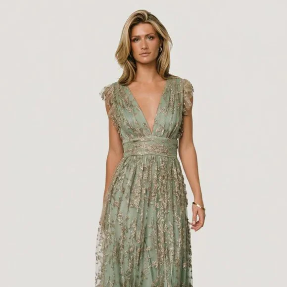 Baltic Born Arlene Shimmer Gown | Sage + Gold Size SS - Picture 1 of 5